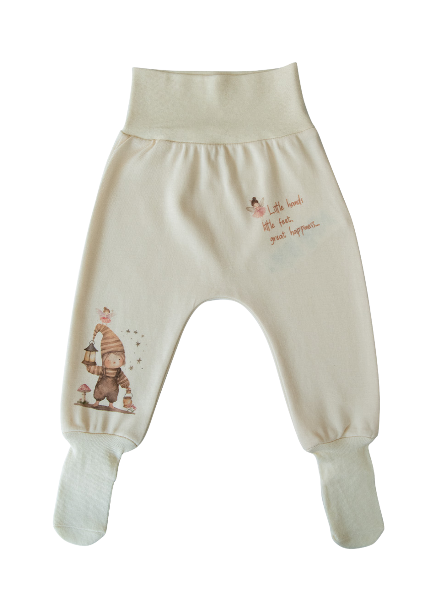 Set 3 Piese Bumbac Organic Bej cu Zane Body cu Maneca Lunga si 2 Perechi Pantaloni S60194 Kitikate