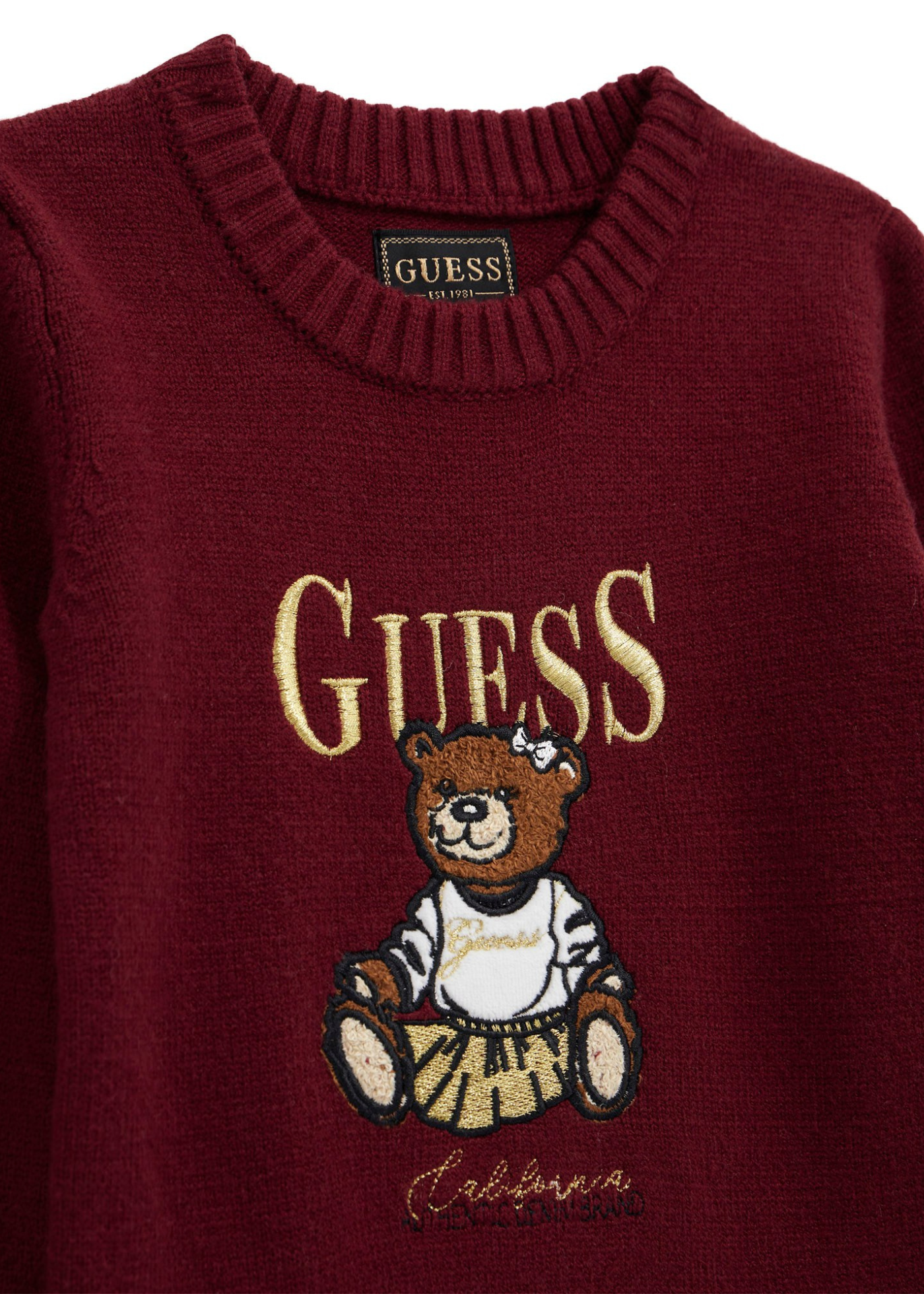Rochie Tricotata cu Maneca Lunga Bordo si Urs K5BK01 Z3GS0 G5A9 Guess