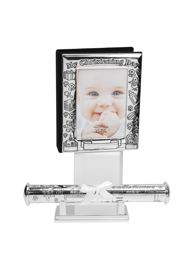 Set Argintat Album Foto My Christening Day si Suport Certificat Botez 8887ch Celebrations