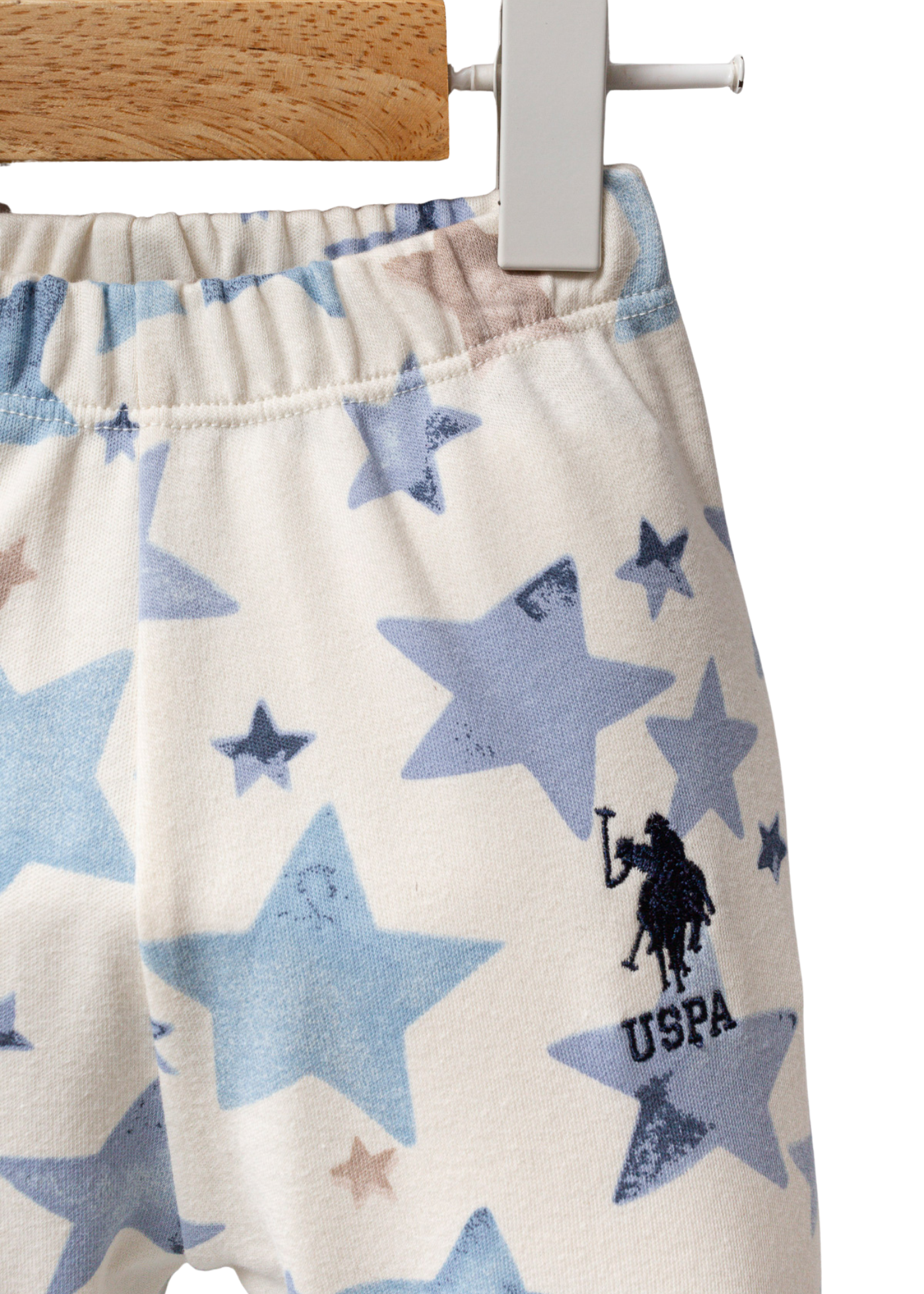 Pijama 2 Piese Crem cu Imprimeu Stele Bleu USB2526 Us Polo Assn