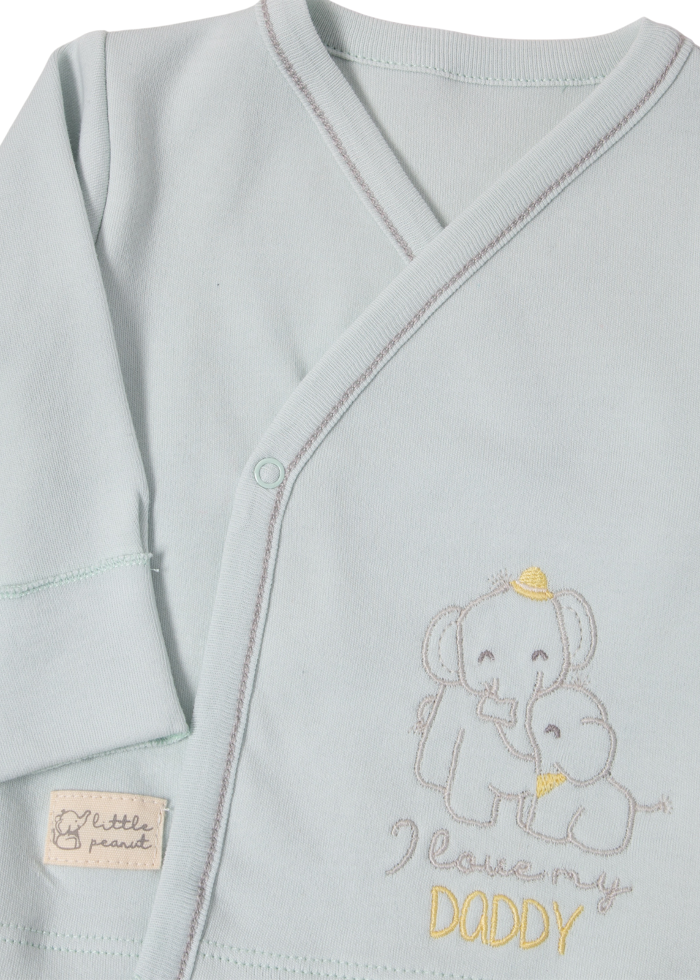 Set 3 Piese Verde Menta Bluza cu Capse Pantaloni Lungi cu Picior si Fes cu elefant Z1053 Bebetto