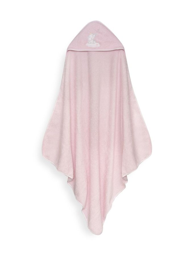 Prosop cu Capison 100x100 cm si Bavetica Roz cu Elefantel 01247-02 Interbaby