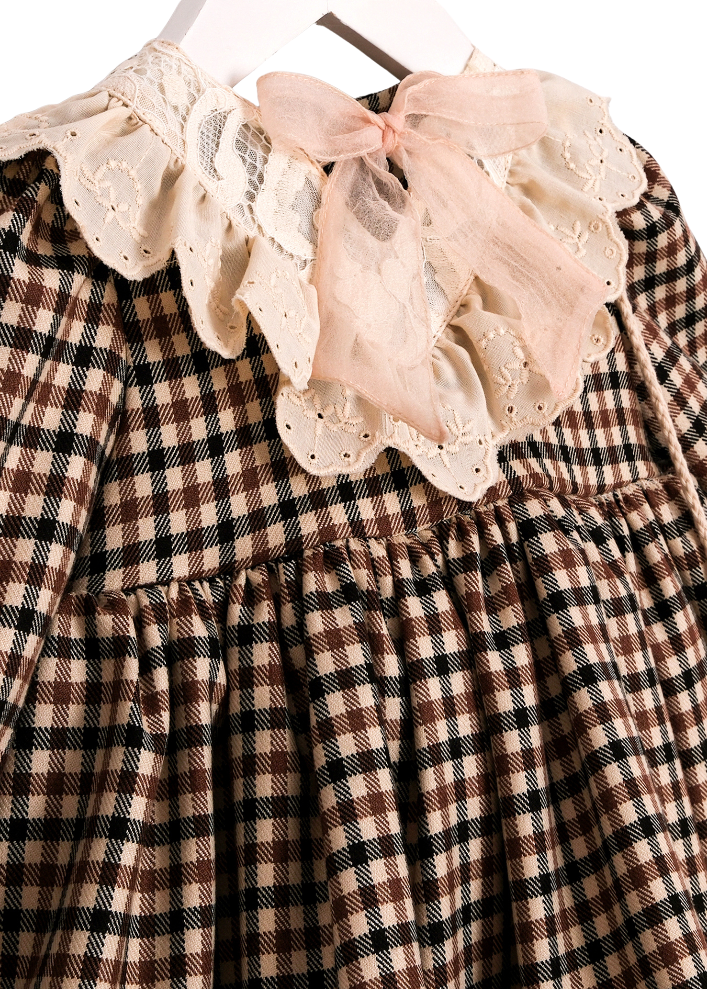 Rochie cu Maneca Lunga Carouri Maro cu Bej si Gentuta Caprioara 3734 Mino Baby