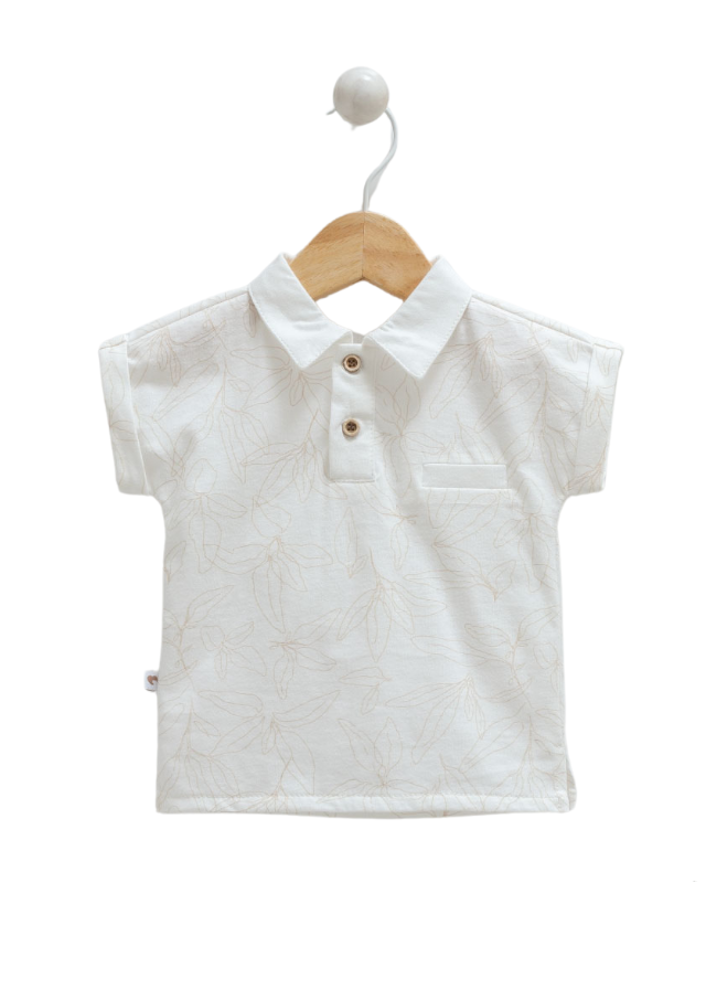 Set 2 Piese Tricou polo cu Imprimeu Bej si Pantaloni Scurti Bej din Bumbac 9780 Mell Sweet Baby - Camera Bebelusului