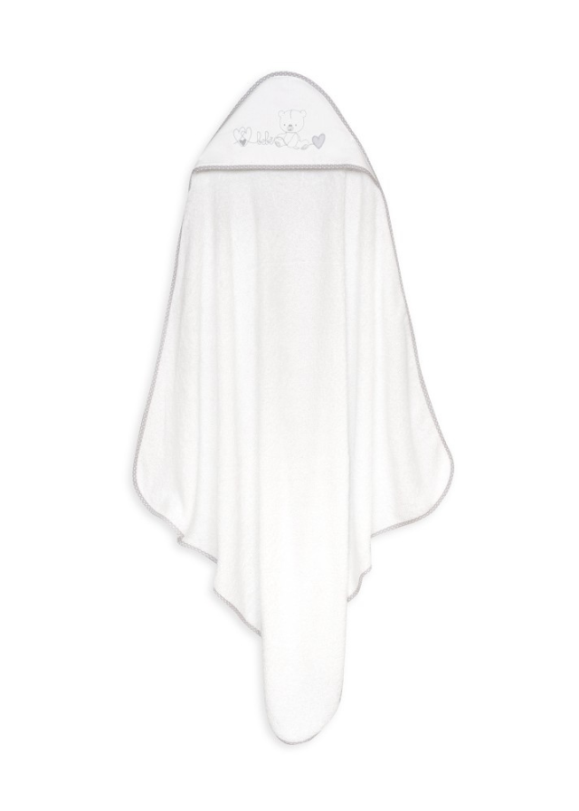 Prosop cu Capison 100x100 cm si Bavetica Alb-Gri cu Ursulet si Inimioare 01249-18 Interbaby