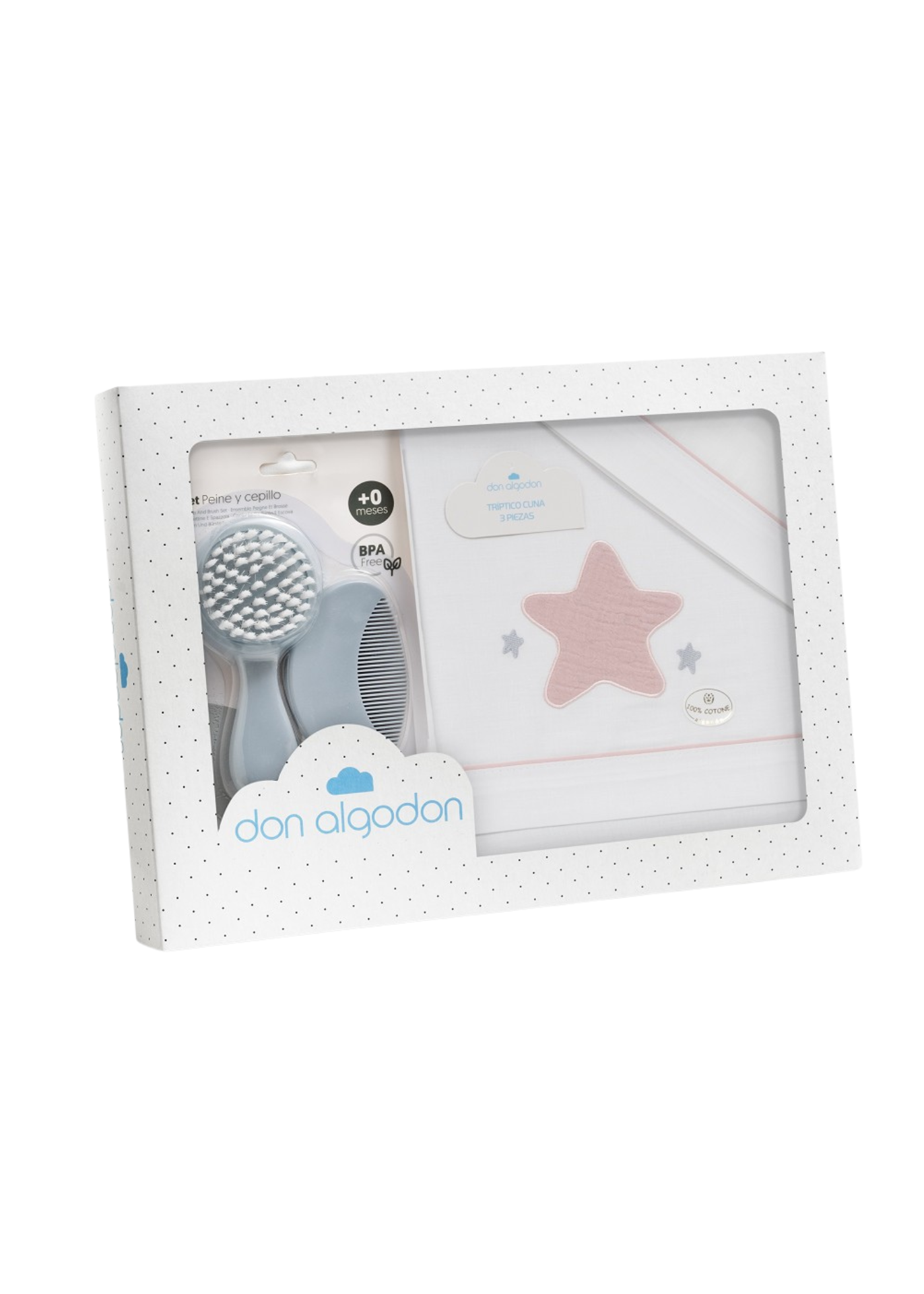 Set Lenjerie Patut 3 Piese Alb-Roz cu Steluta D3270-12 InterBaby