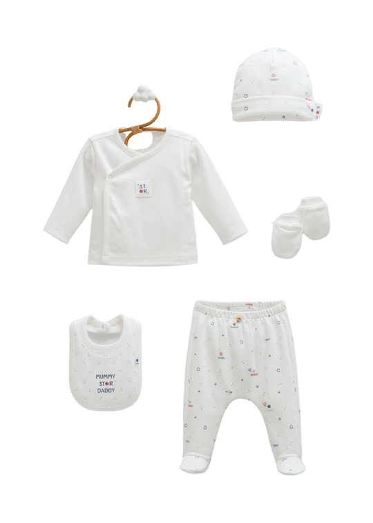 Set 5 Piese Nou Nascut Crem Mummy & Daddy ZU2323 Mell Sweet Baby