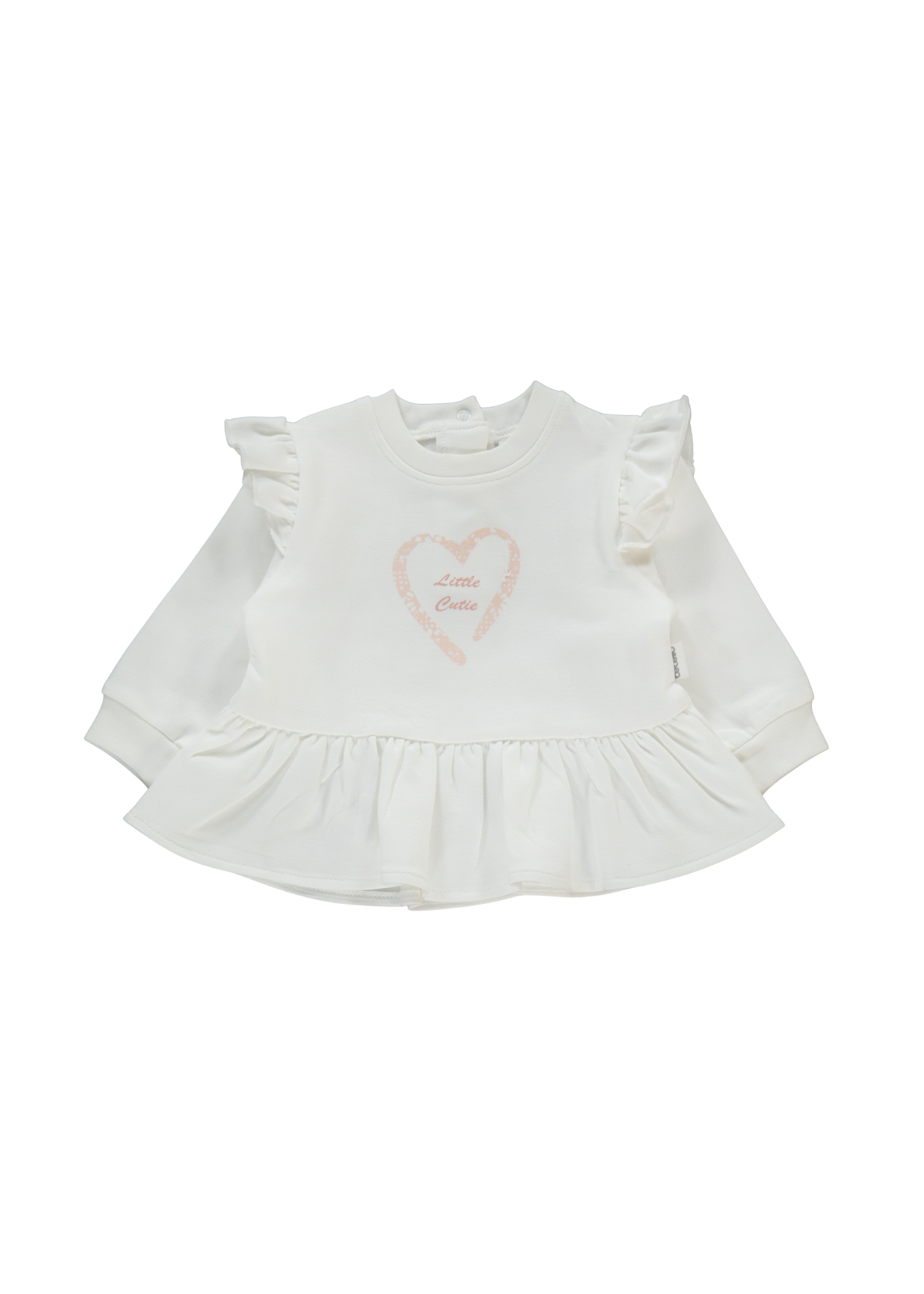 Set 2 Piese Bluza Crem cu Maneca Lunga si Inima si Colanti Roz K4891 Bebetto