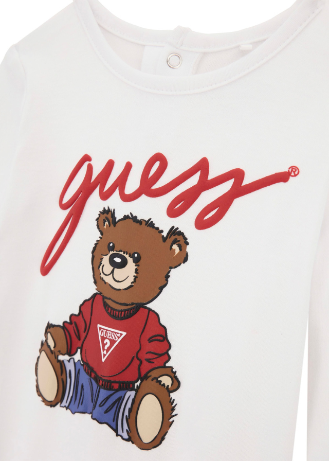 Salopeta Lunga din Bumbac Alb cu Urs H5YW11 KA6W4 G011 Guess