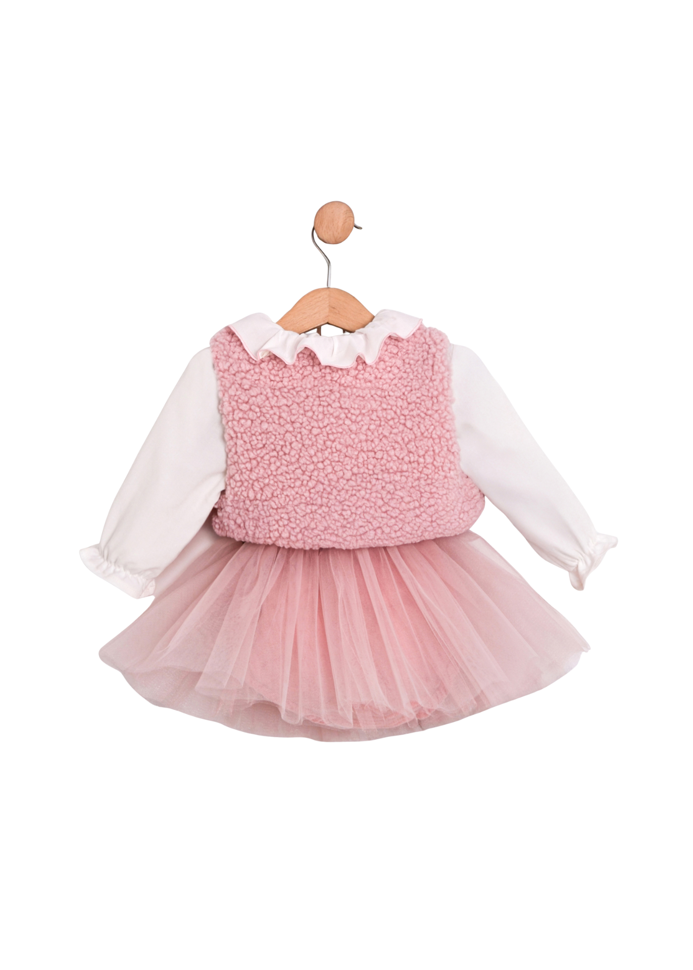 Set 3 Piese Camasa Alba Vesta Bucle si Tutu Roz Pudra 3766 Mino Baby