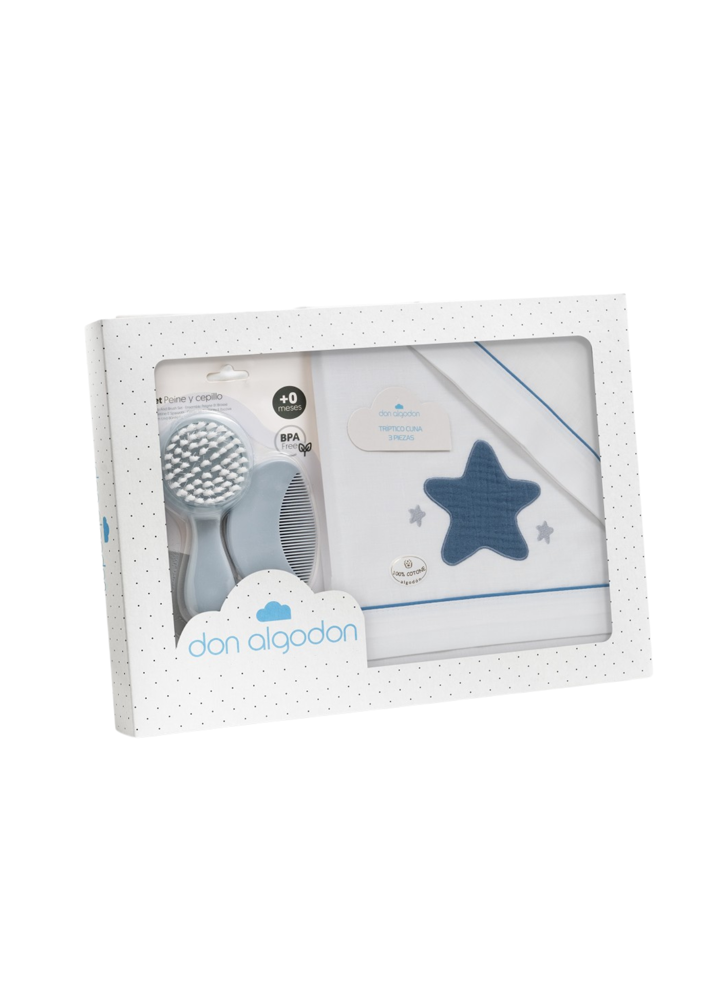 Set Lenjerie Patut 3 Piese Alb-Bleu cu Steluta D3270-11 InterBaby