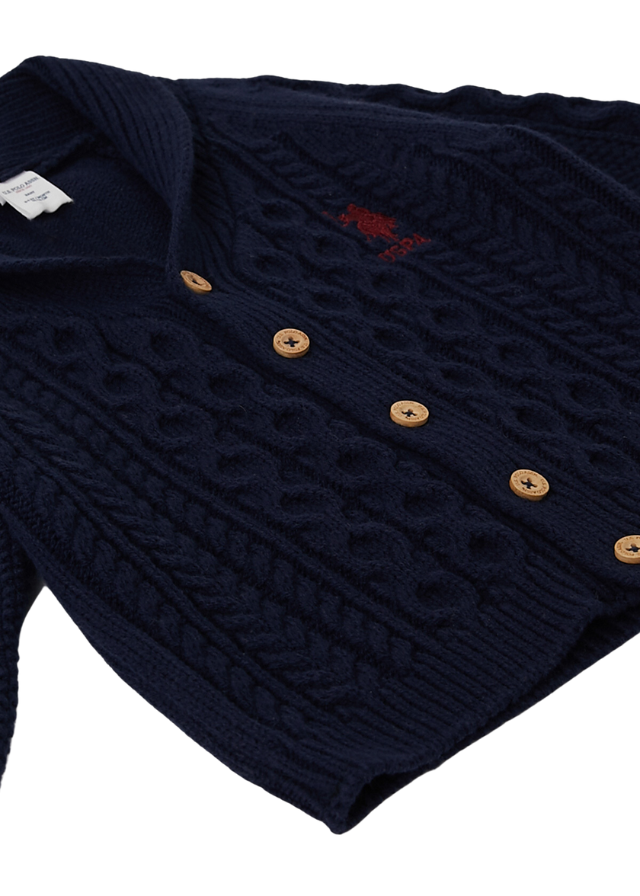 AnneBebe - Cardigan Tricotat pentru Baieti, Bleumarin cu Nasturi 1801 Us Polo Assn