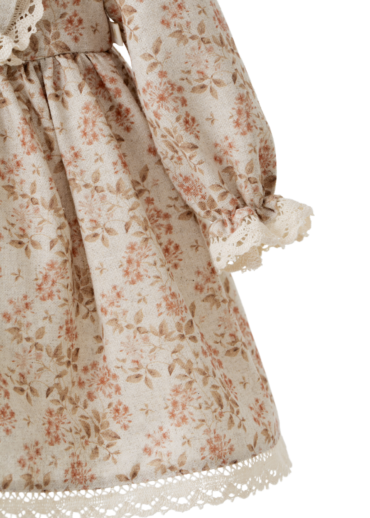 Rochie Bej cu Maneca Lunga Imprimeu Flori Portocalii din Bumbac cu In 4413 MyMio