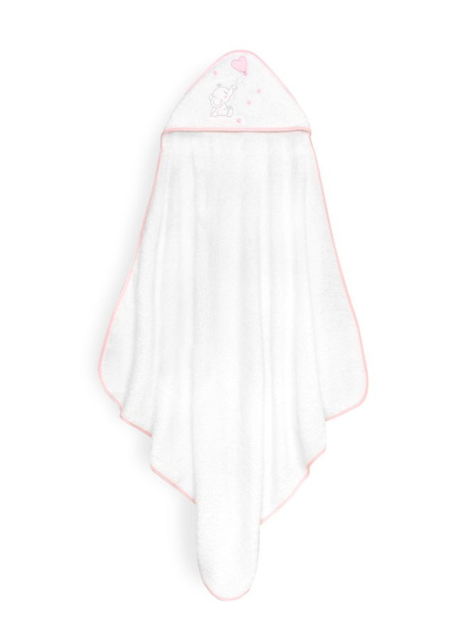 Prosop cu Capison 100x100 cm si Bavetica Alb-Roz cu Elefantel 01247-12 Interbaby