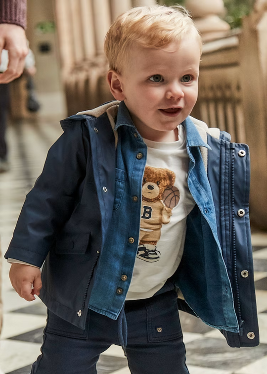 Navy Blue Hooded Hoodie with Wolf Print for Boys 2429 Mayoral