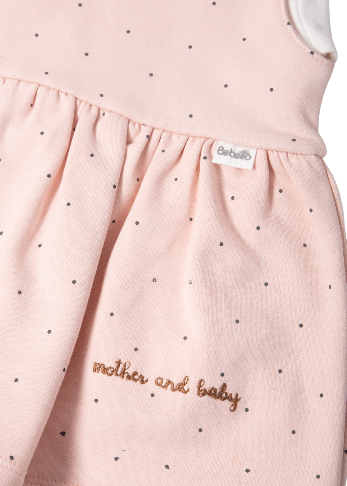 Set Rochie Roz Pudra cu Picouri si Bluza Crem cu Maneca Lunga K4918 Bebetto