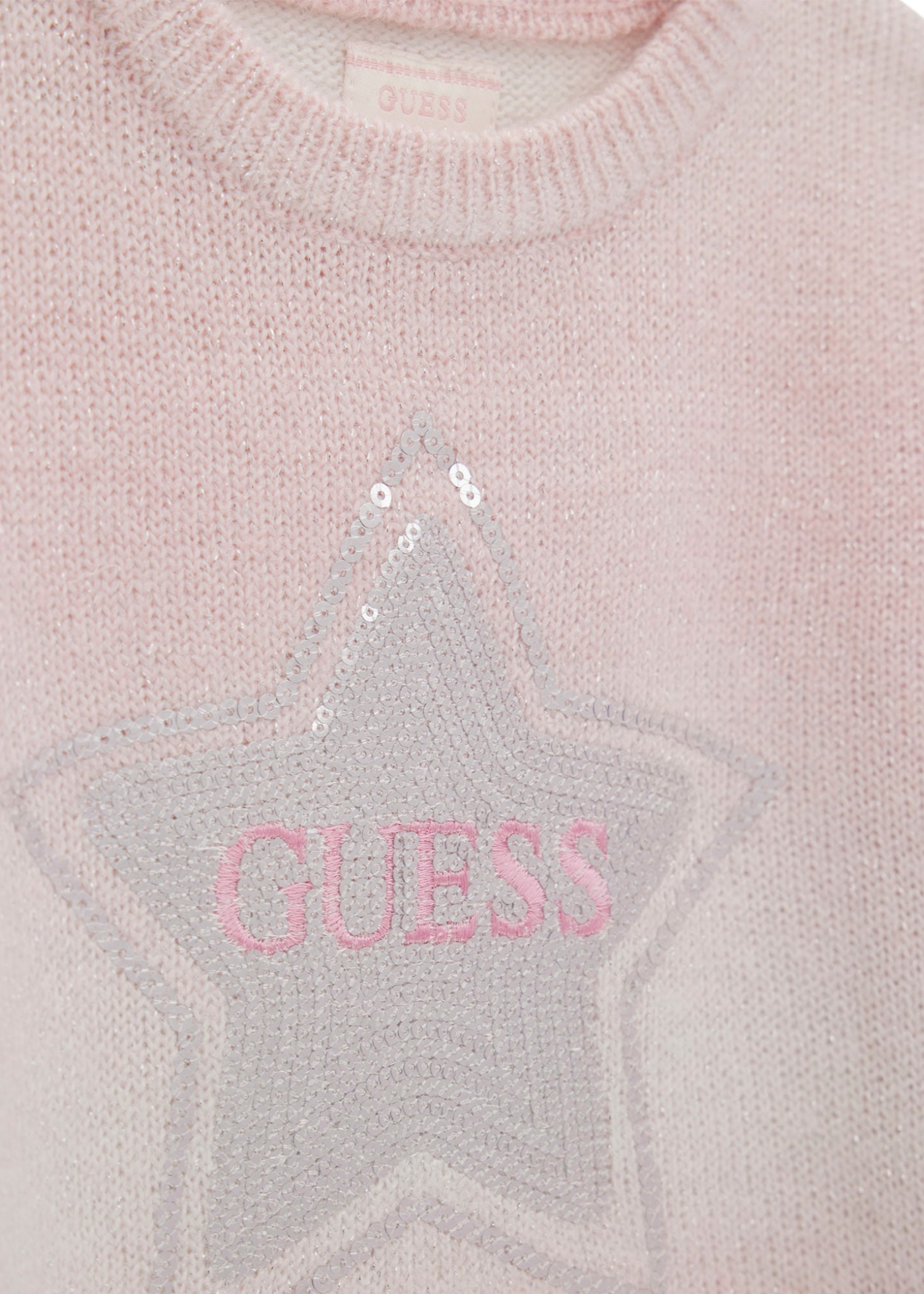 Pulover Roz din Amestec de Lana cu Stea din Paiete K5YR07 Z3OQ0 F6E8 Guess