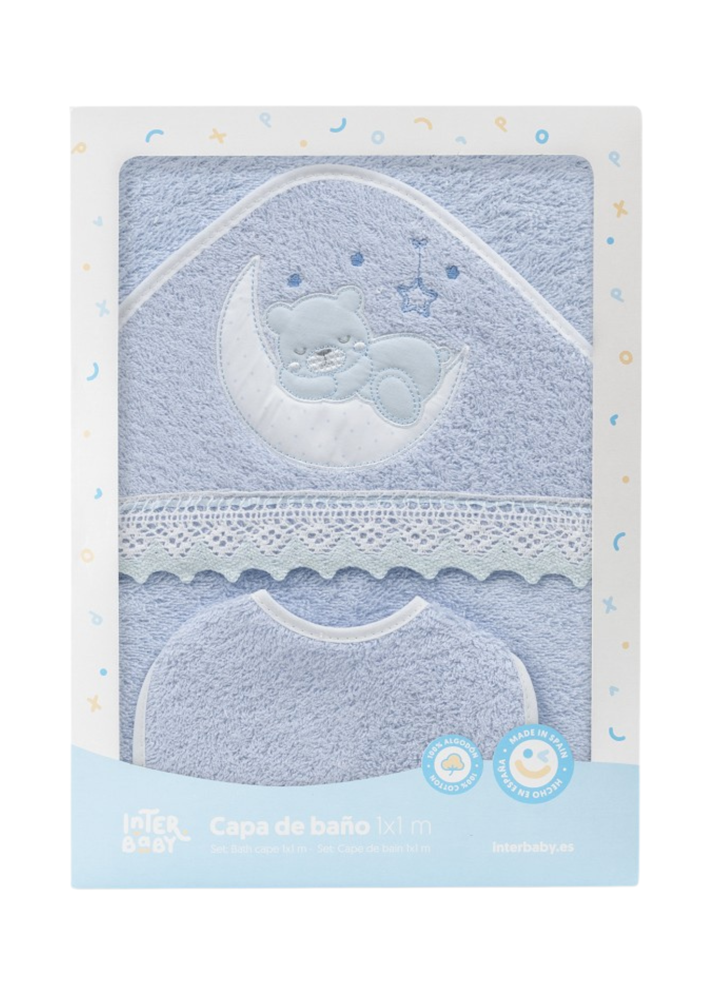 Prosop cu Capison 100x100 cm si Bavetica Bleu cu Ursulet pe Semiluna 01248-01 InterBaby