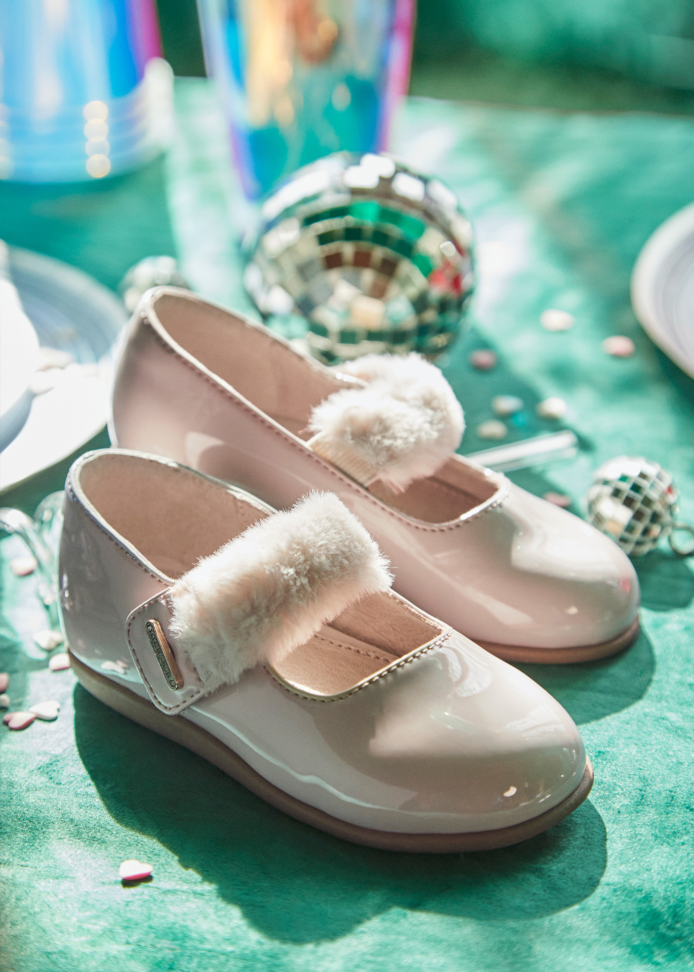 Balerini Lacuiti Crem cu Bareta din Blana 42557 Mayoral