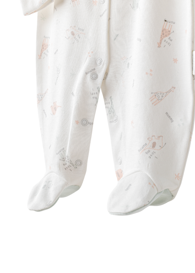 Salopeta Lunga Crem cu Imprimeu Animale si Caciula cu Volan Verde Menta AC25510 Andywawa