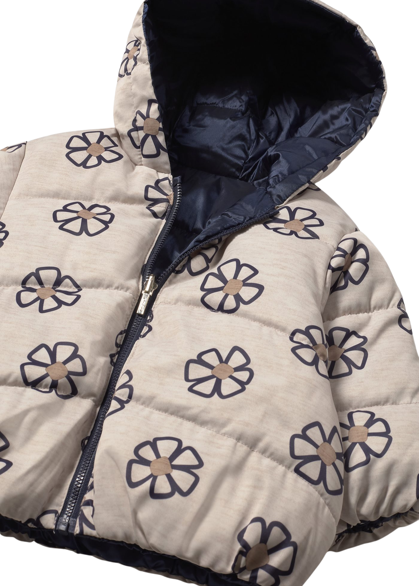 Geaca din Fas Matlasata Reversibila Bej cu Bleumarin cu Flori 2437 Mayoral