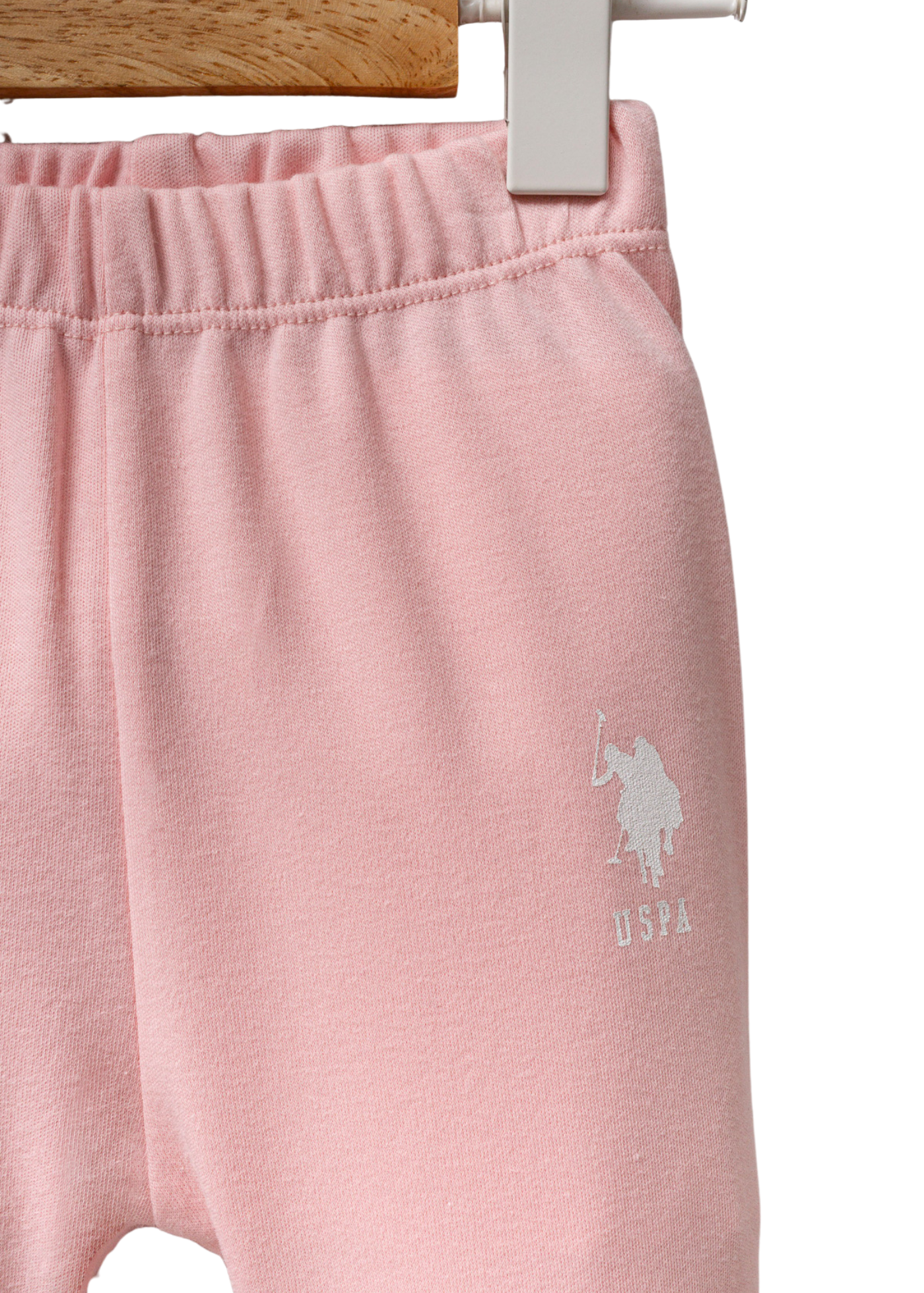 Set 2 Piese Bluza Alba cu Guler si Pantaloni Lungi Roz cu Picior USB2702 Us Polo Assn