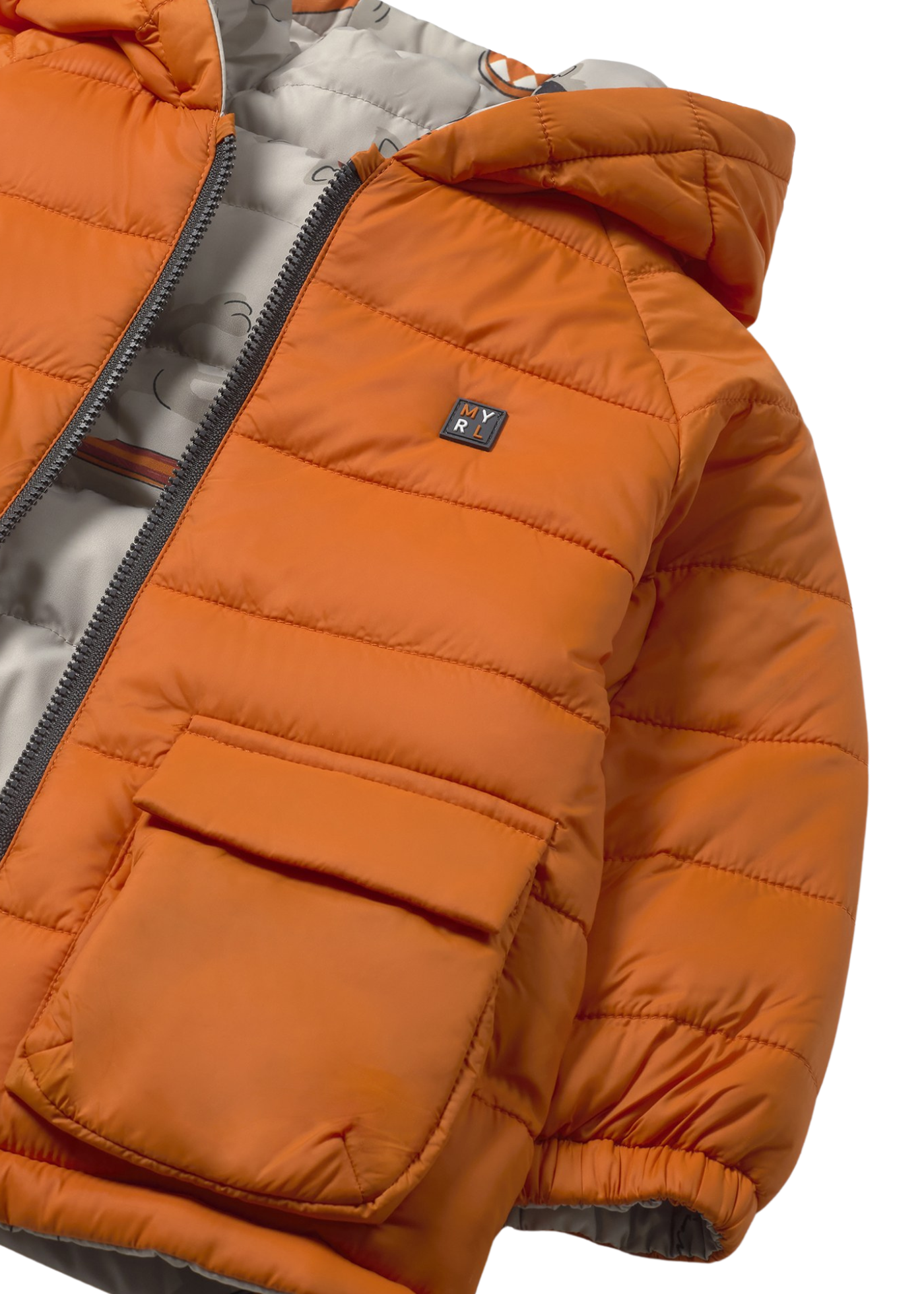 Geaca din Fas Reversibila Portocaliu cu Bej Imprimeu Lupi 2420 Mayoral