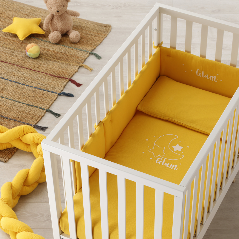 Patut bebe - Joy Alb & Crem, Design Azurra în Lemn de Fag - Camera Bebelusului
