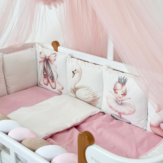 Crib Bedding Set 70x120 cm Alba Ballerina with Swan White-Pink Ingvart