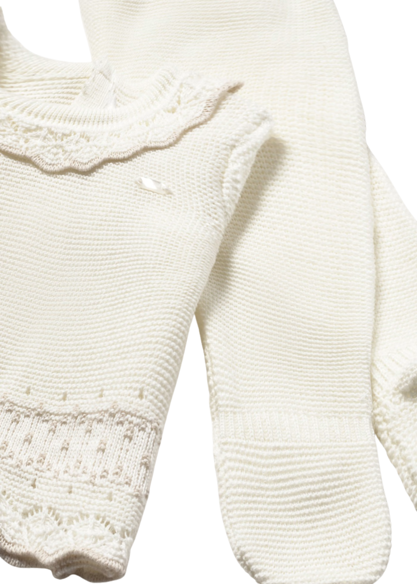 Set 3 Piese Tricotat Crem Bluza Pantaloni si Fes 2556 Mayoral