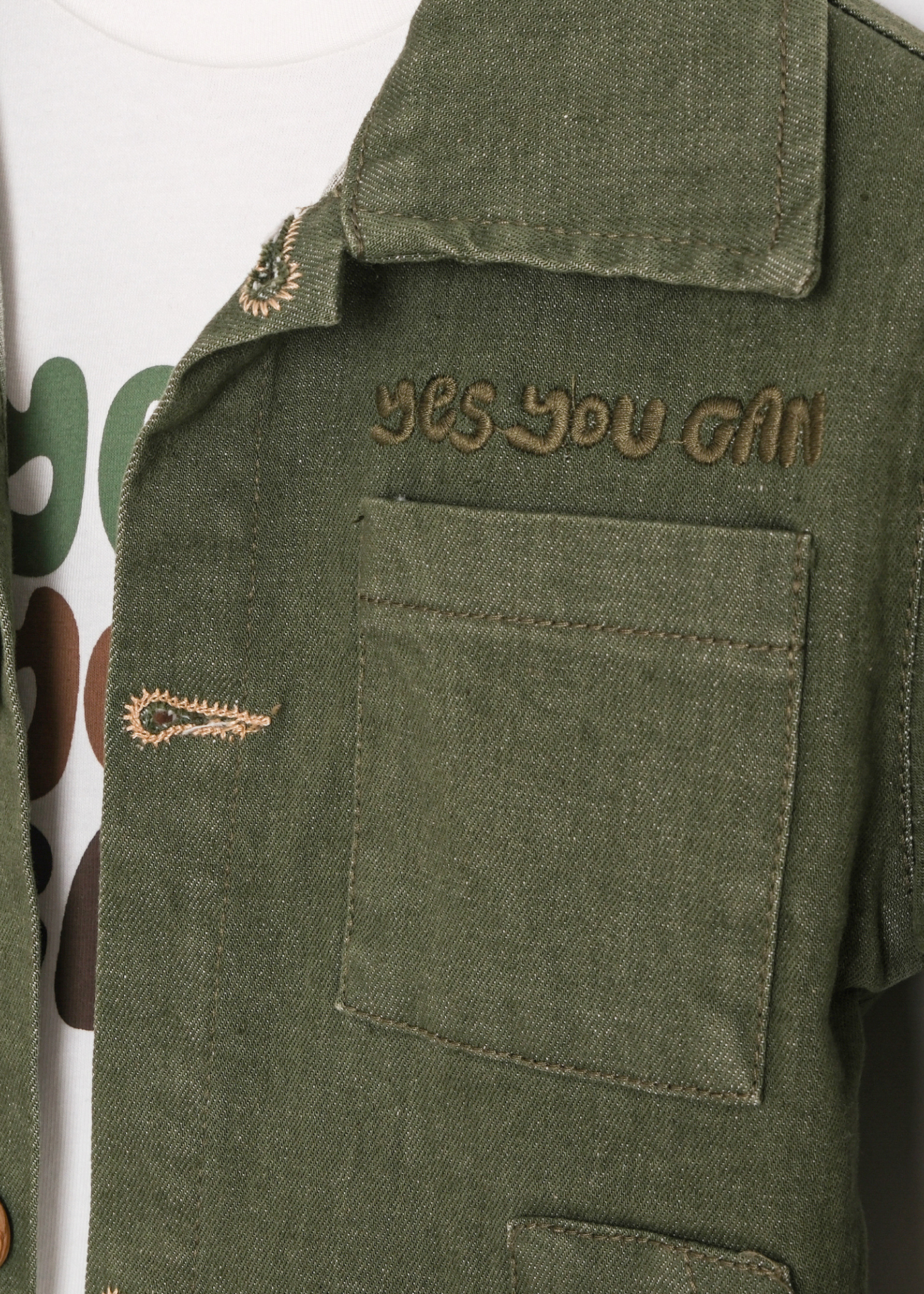 Set 3 Piese Camasa si Pantaloni Lungi Verzi si Bluza din Bumbac Crem 3759 Mino Baby