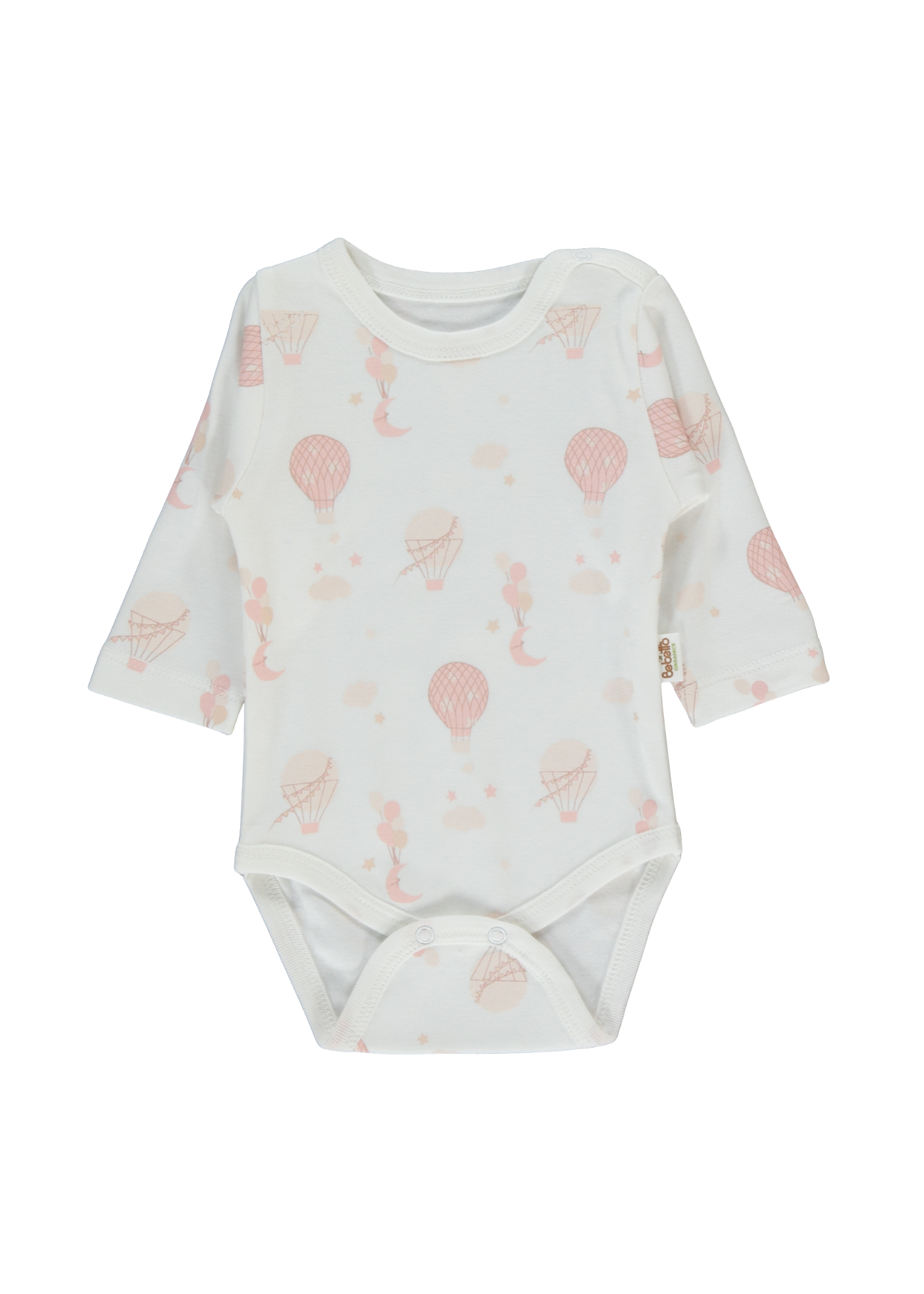 Set 3 Piese Body Crem cu Maneca Lunga Imprimeu Baloane Fes si Pantaloni Roz Pudra T4034 Bebetto