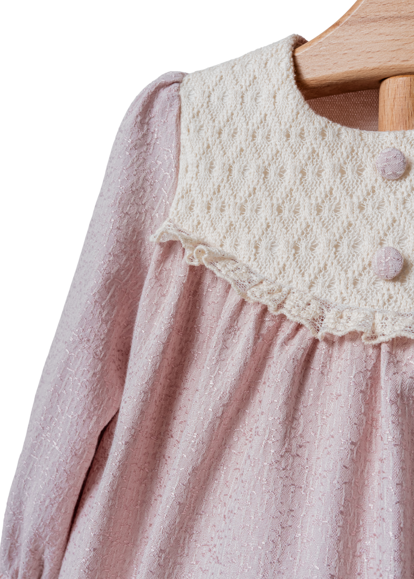 Rochie cu Maneca Lunga Bej Brocard cu Insertie Tricot pe Bust 4404 MyMio