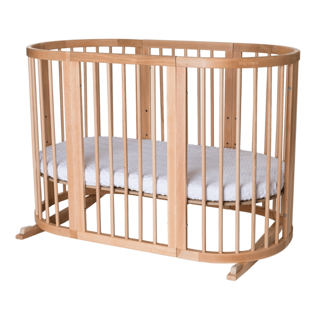 Smart Round-Oval Crib Evolutive Transformable Cosleeper 9in1 Alder Wood 72x72/120/168 INGVART 
