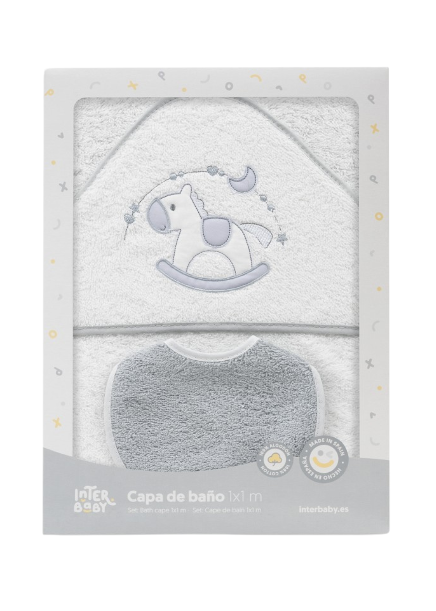 Prosop cu Capison 100x100 cm si Bavetica Alb-Gri cu Calut 01251-18 InterBaby