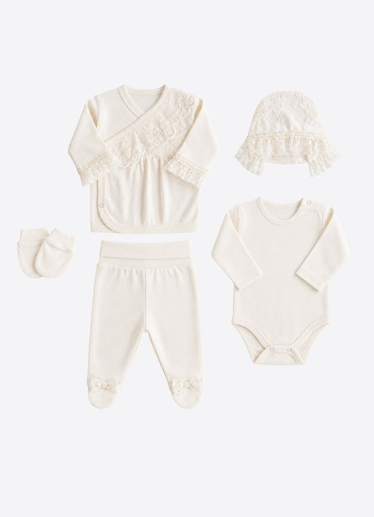 Set pentru Nou-Nascut din Bumbac cu Dantela Natur S60881 – KitiKate