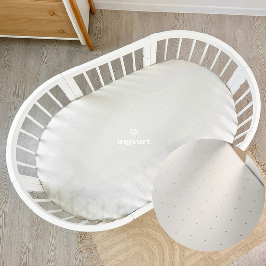 Cearceaf Alb cu Picouri Turcoaz pentru Patut Mic Oval Smart 72x72 cm