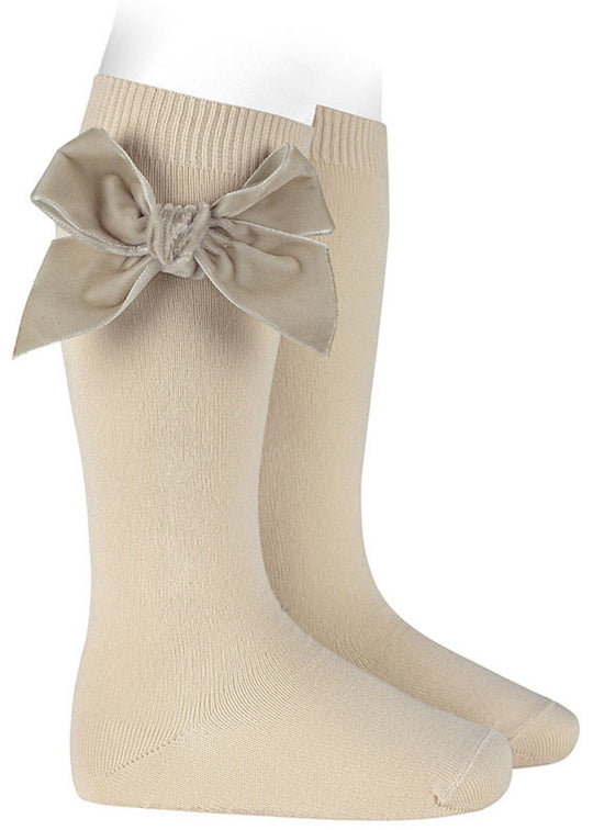 Sosete Lungi din Bumbac cu Funda din Catifea Bej pentru Fetite 24892 – Condor