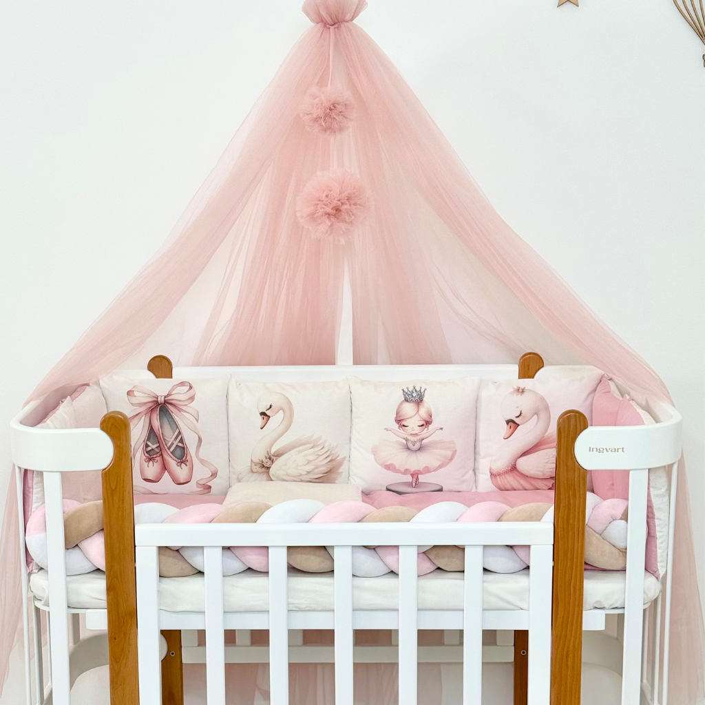Crib Bedding Set 70x120 cm Alba Ballerina with Swan White-Pink Ingvart