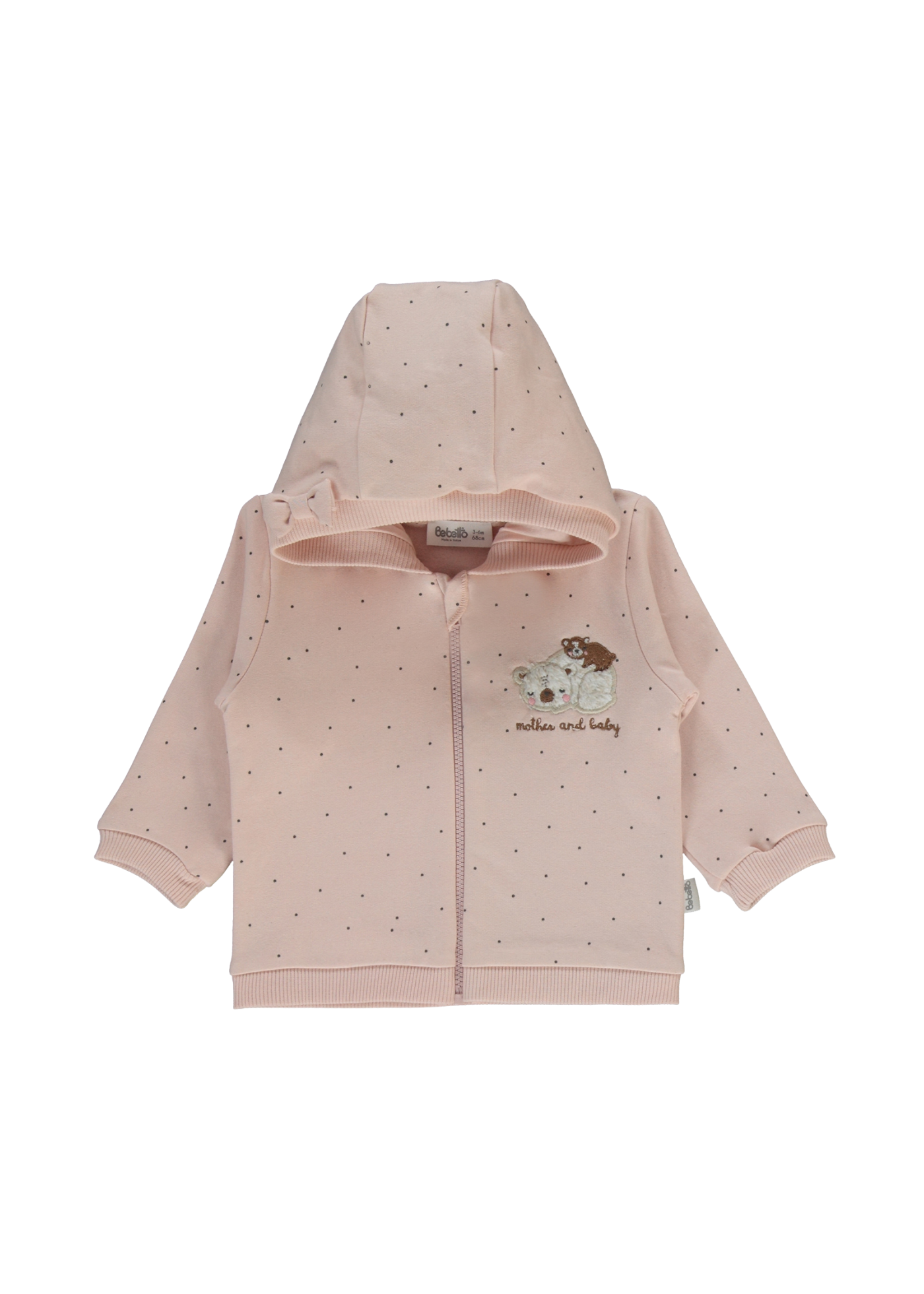 Trening 3 Piese Hanorac si Pantaloni Lungi Roz Pudra cu Picouri si Bluza Crem K4915 Bebetto