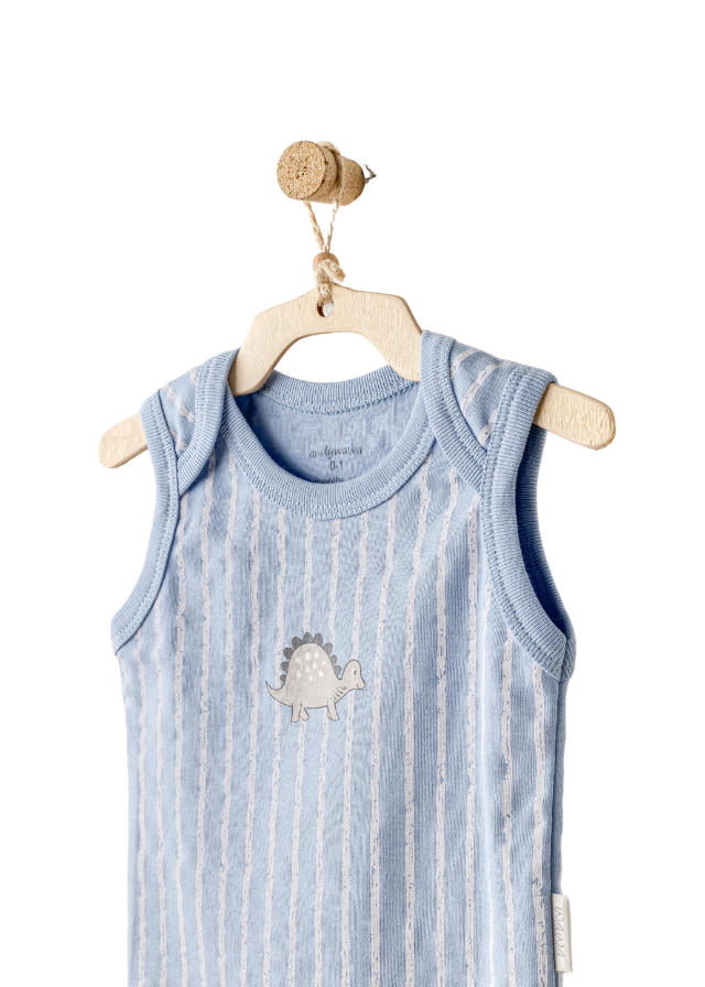 Set 2 Piese Body Maieu Bej cu Bleu cu Dinozauri AC25921 Andywawa
