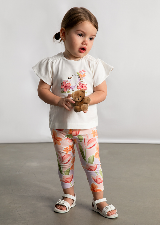 2-Piece Set: Ivory T-shirt and Salmon Floral Leggings 1747 Mayoral