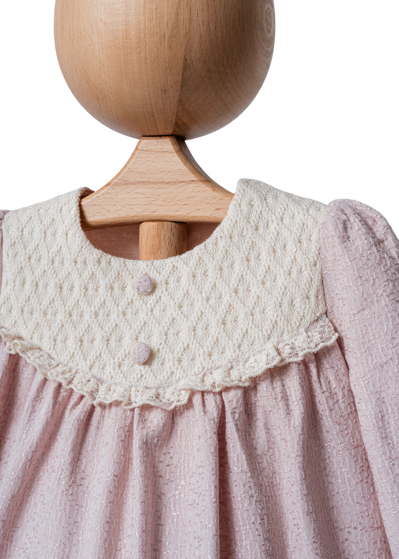 Rochie cu Maneca Lunga Bej Brocard cu Insertie Tricot pe Bust 4404 MyMio