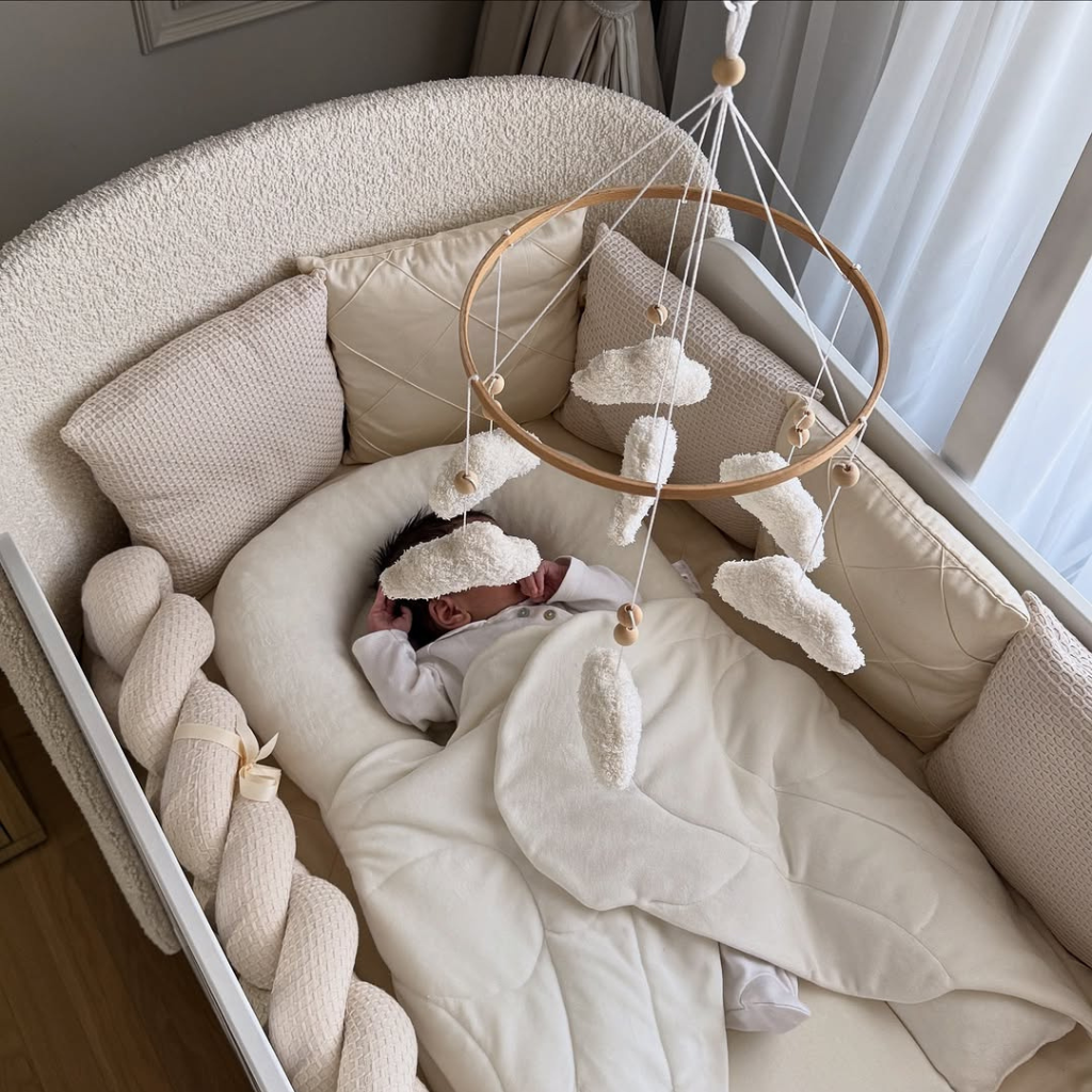 Musical carousel for white crib with clouds and crescent moon Ingvart