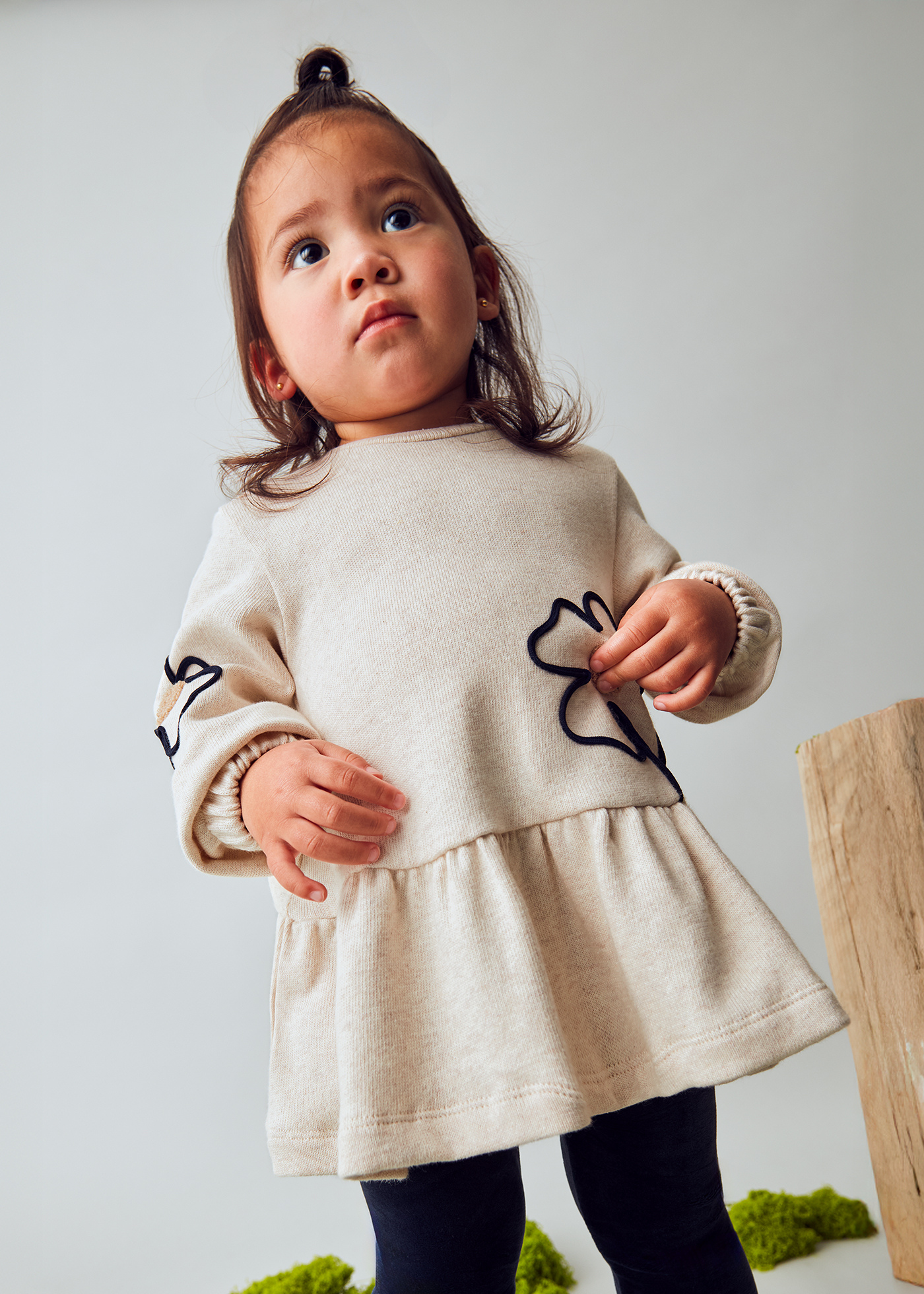 Rochie Bej cu Maneca Lunga cu Flori 2917 Mayoral