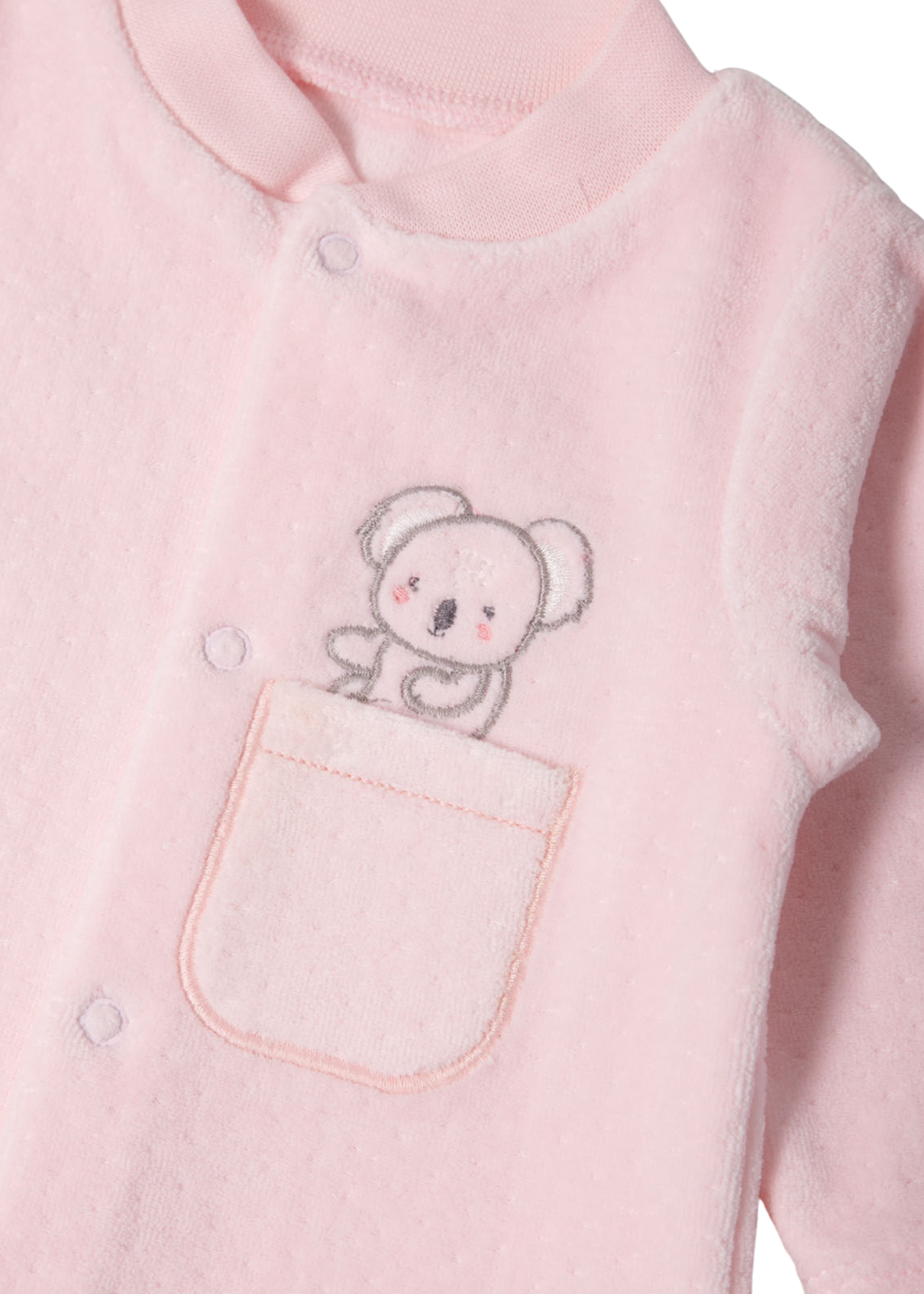 Set 3 Piese Velur Salopeta Lunga si Fes Roz si Body Maneca Lunga Crem cu Koala Z1066 Bebetto