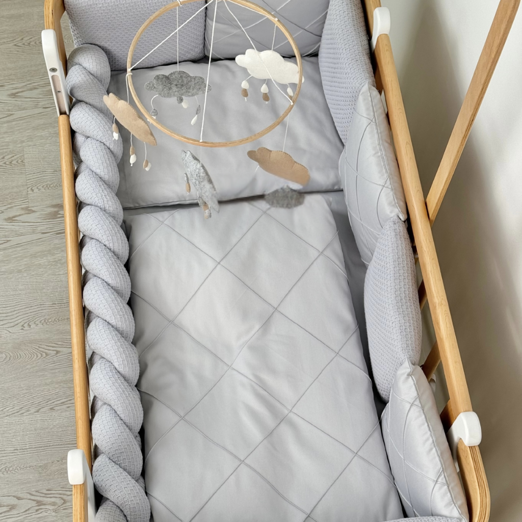 Crib Bedding Set 60x120 cm Satin Platinum Light Grey Ingvart