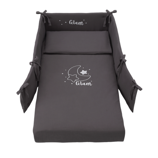 Cot Protection Set 4 Pieces Cotton Glammy Collection Black Lava Azzurra