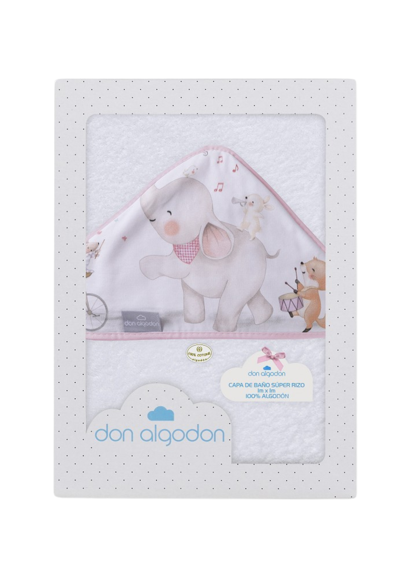 Prosop cu Capison 100x100 cm Alb-Roz cu Elefantel D1219-12 InterBaby