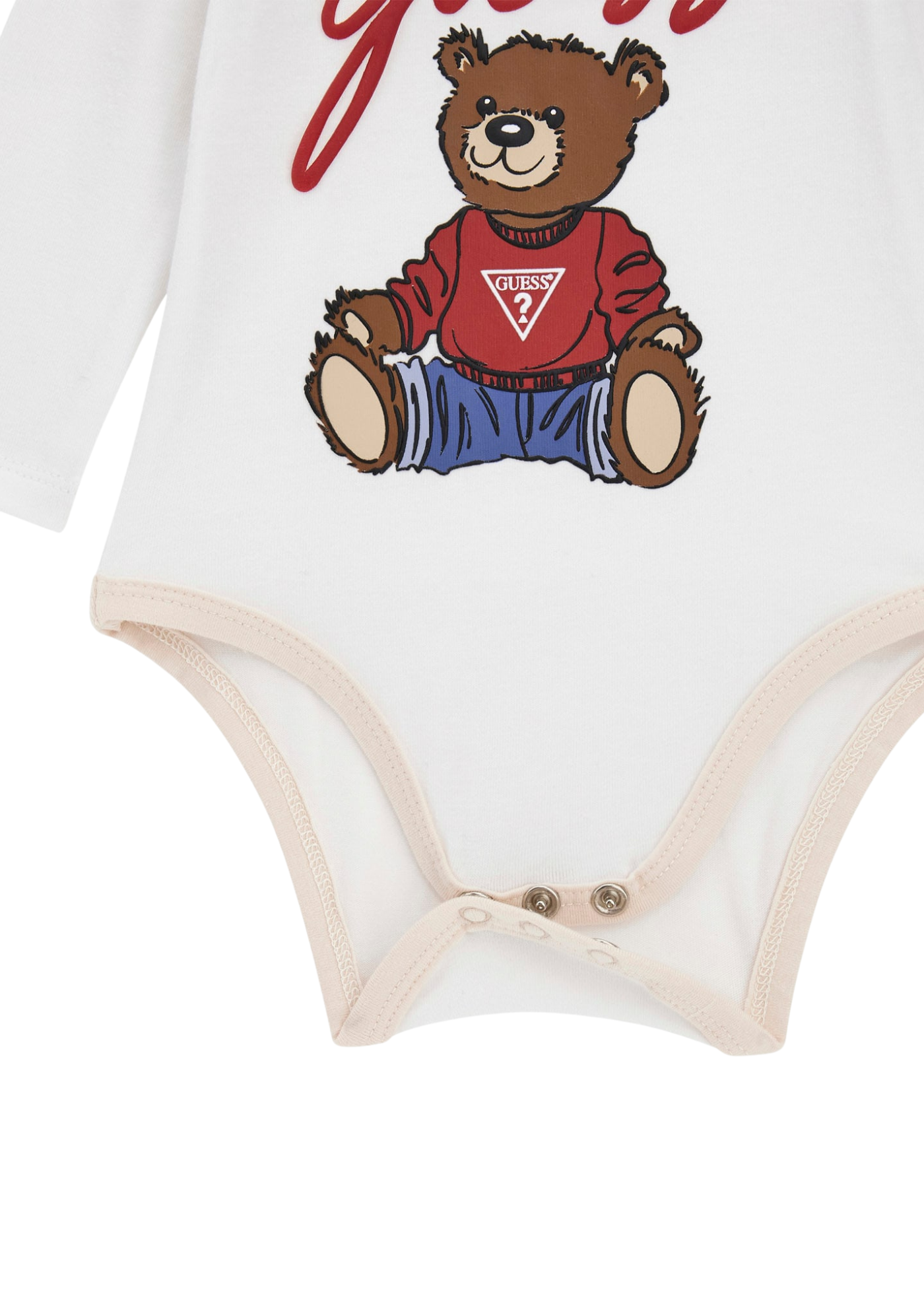 Trening Bumbac 3 Piese Bej Hanorac si Pantaloni Bluza Alba cu Urs H5YW12 KA6W4 G1ET Guess